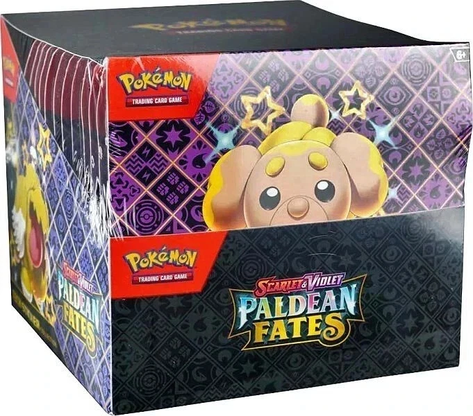 Sealed case 12x Pokemon Paldean Fates Tech Sticker Blister packs -